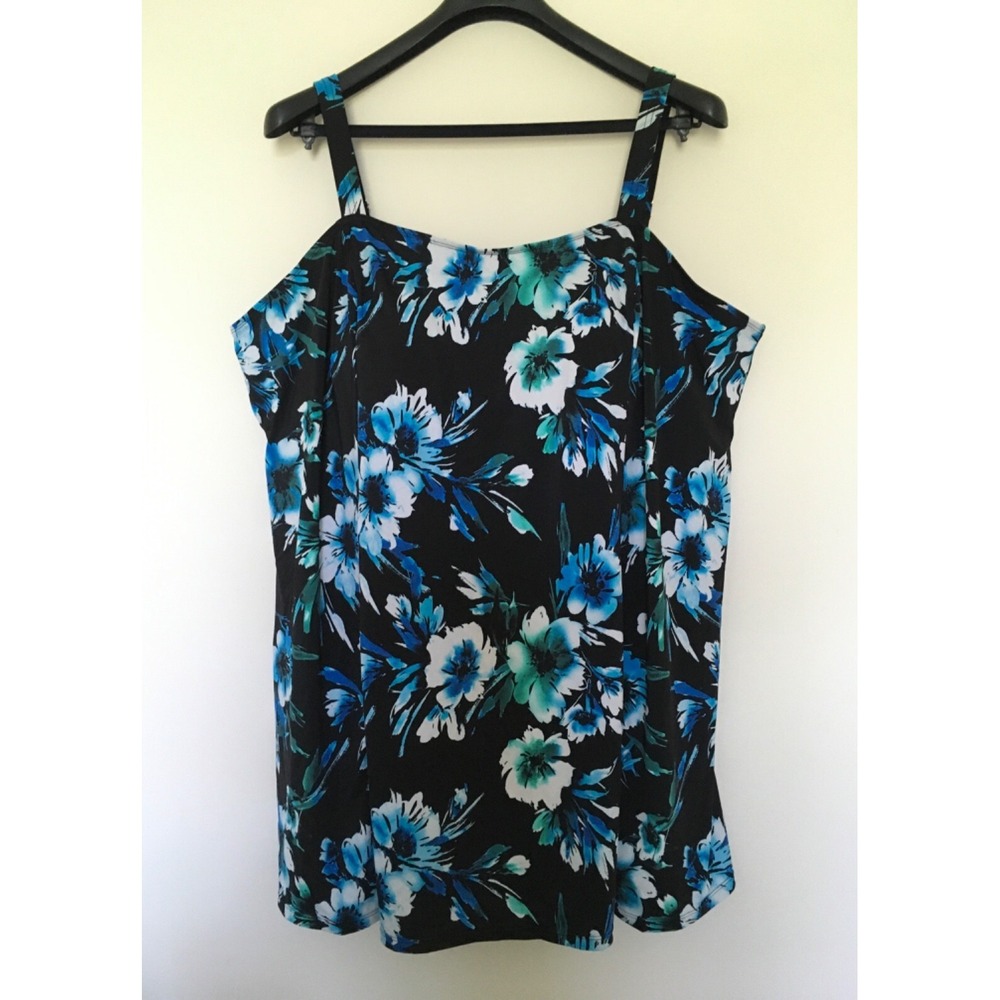 SWIM 365 Women's One Piece Floral Swimsuit Swim Dress Sz 34 Blue Black White